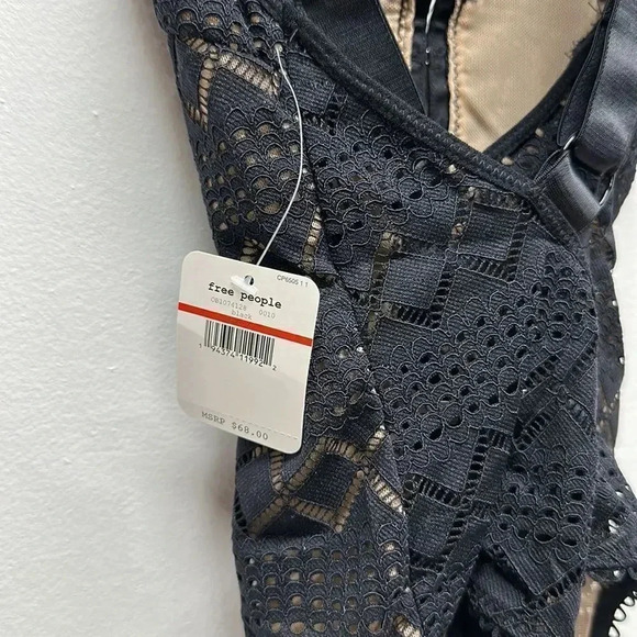 Free People Thank You Never Bodysuit Thong Lace See Thru Black Nwt New Size XS - Picture 10 of 11